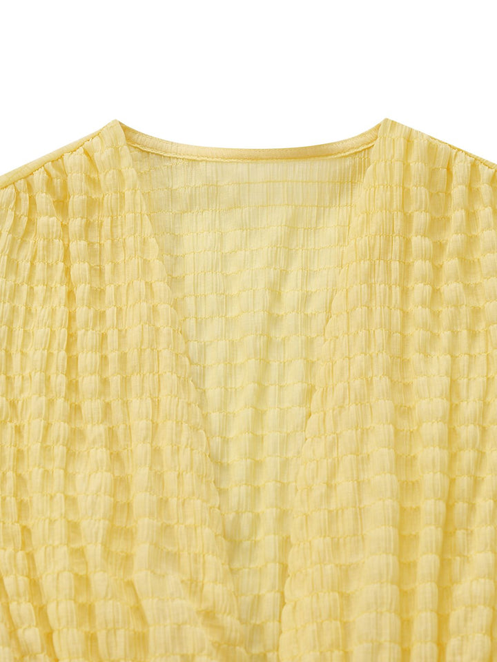 Yellow 1940s Puff Sleeve Button-Down Midi Dress - vintage dress, retro fashion