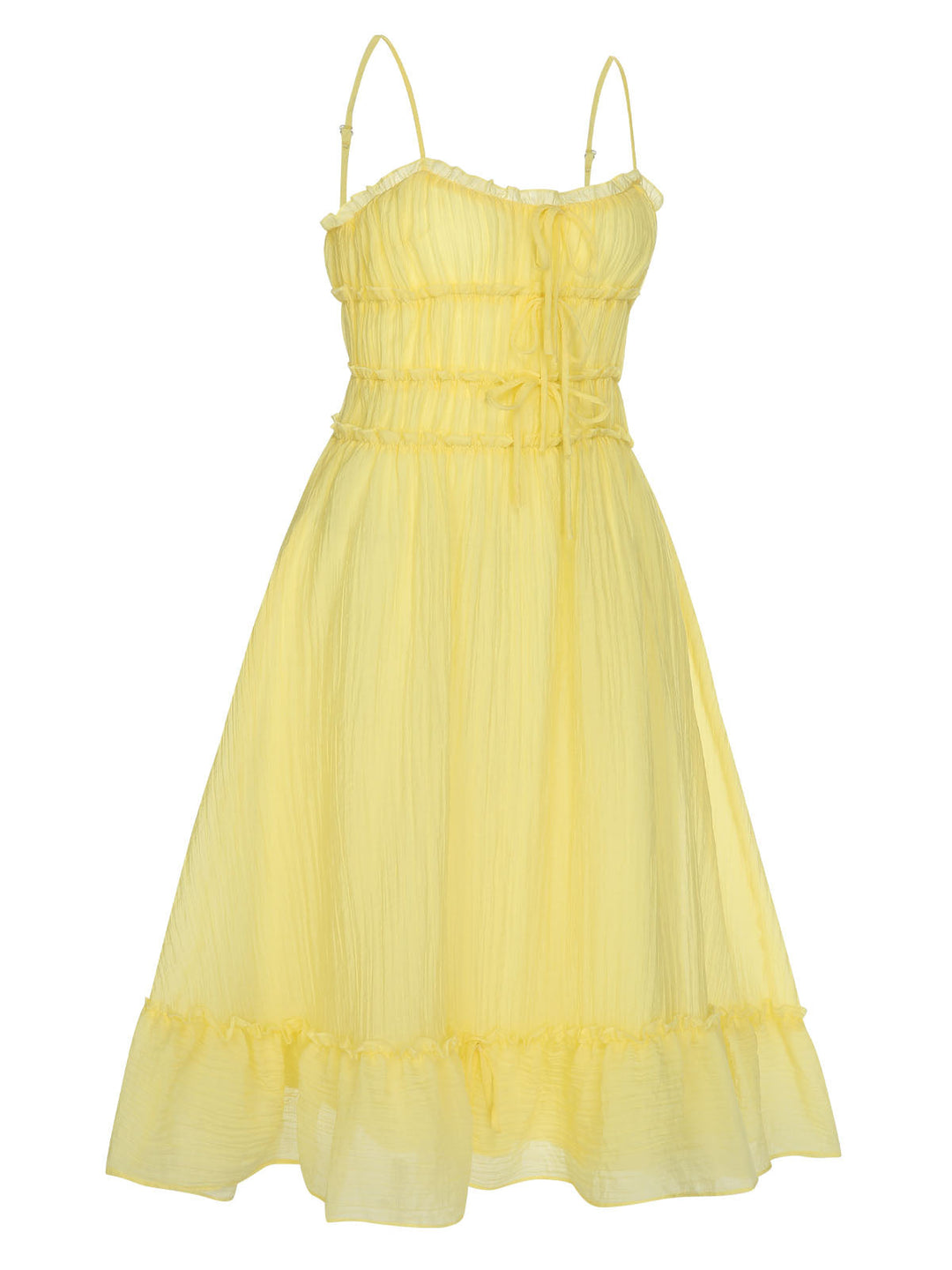 Yellow 1940s Spaghetti Strap Ruffle Hem Dress, vintage dress, retro fashion - perfect for women who love vintage and retro fashion