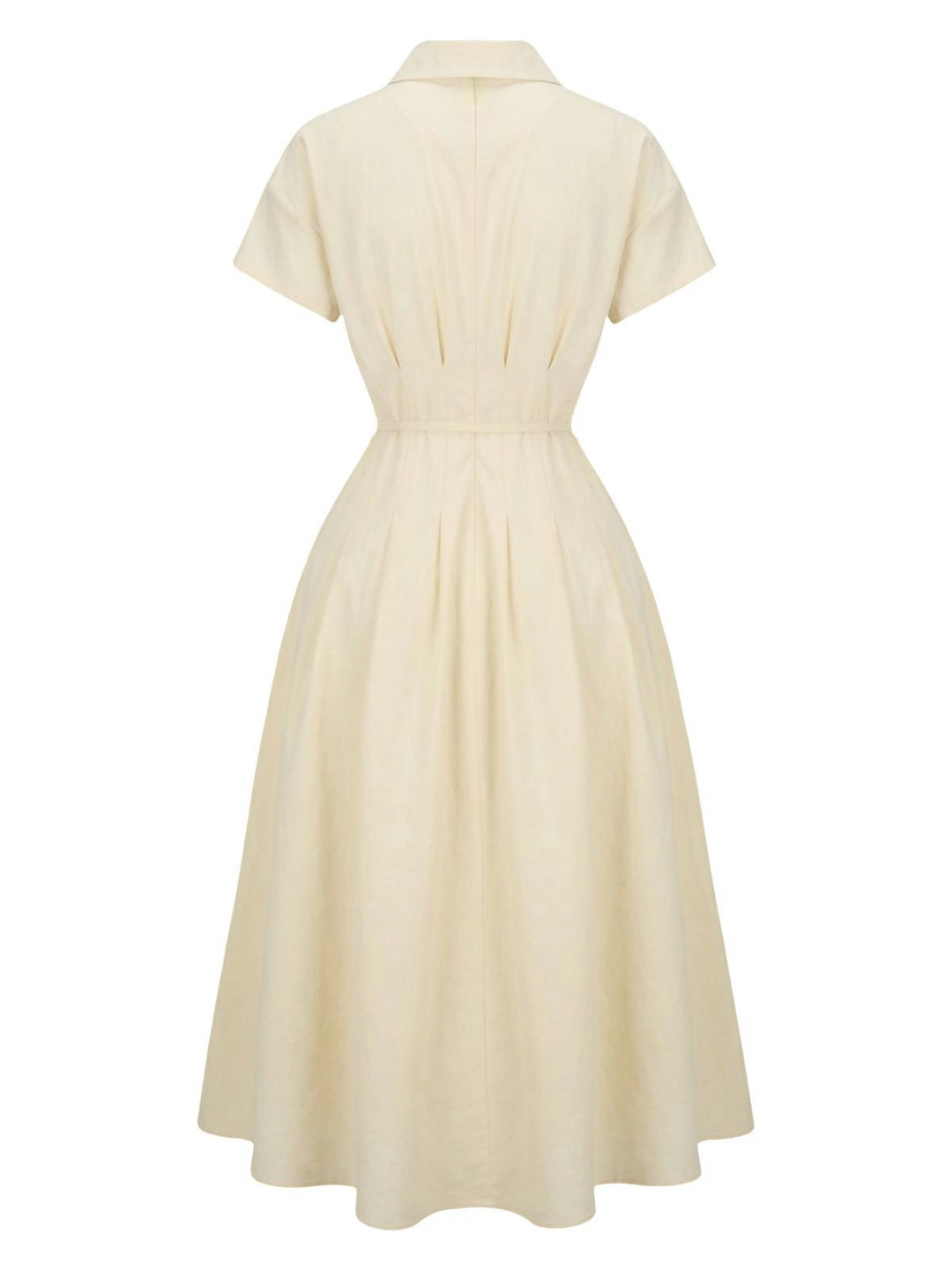 Yellow 1940s Waist-Tie Button Shirt Collar Dress - vintage dress, retro fashion
