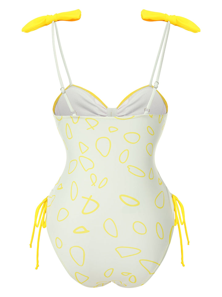 1950s Bow Geometric Suspenders Swimsuit | 1950s | vintage swimsuit, retro beachwear