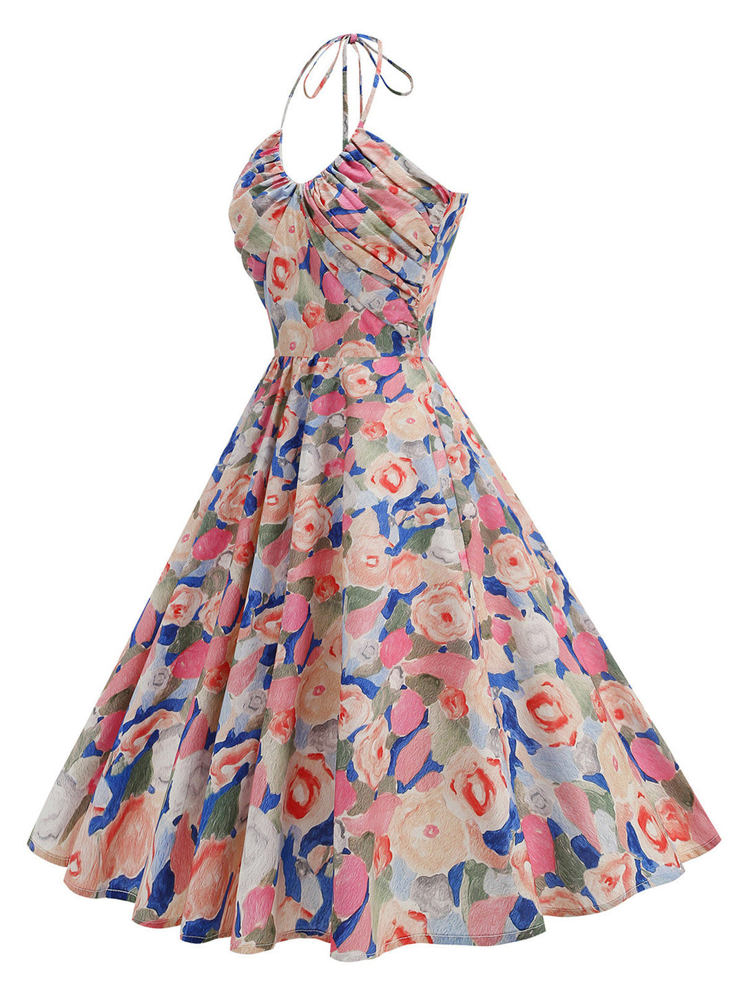 [Pre-Sale] Yellow 1950s Cotton Halter Floral Print Dress, vintage dress, retro fashion, rockabilly, pin-up fashion - perfect for women who love vintage and retro fashion