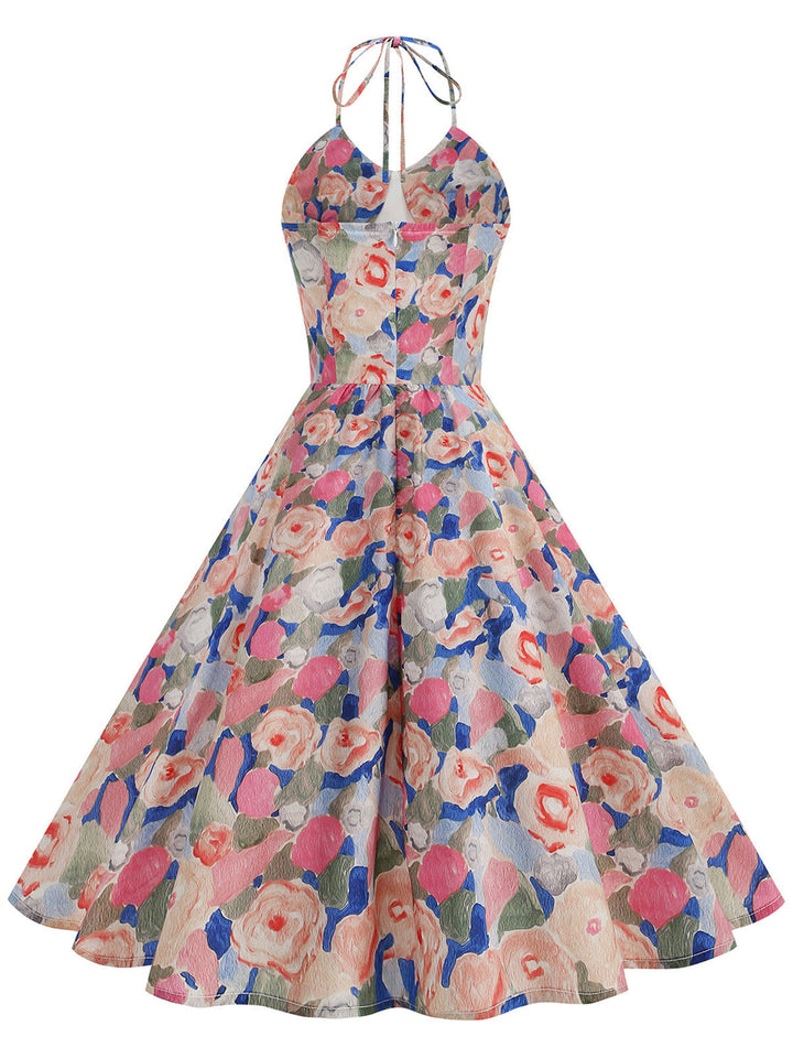 [Pre-Sale] Yellow 1950s Cotton Halter Floral Print Dress, vintage dress, retro fashion, rockabilly, pin-up fashion - perfect for women who love vintage and retro fashion