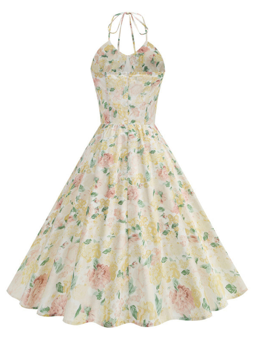 [Pre-Sale] Yellow 1950s Cotton Halter Floral Print Dress, vintage dress, retro fashion, rockabilly, pin-up fashion - perfect for women who love vintage and retro fashion