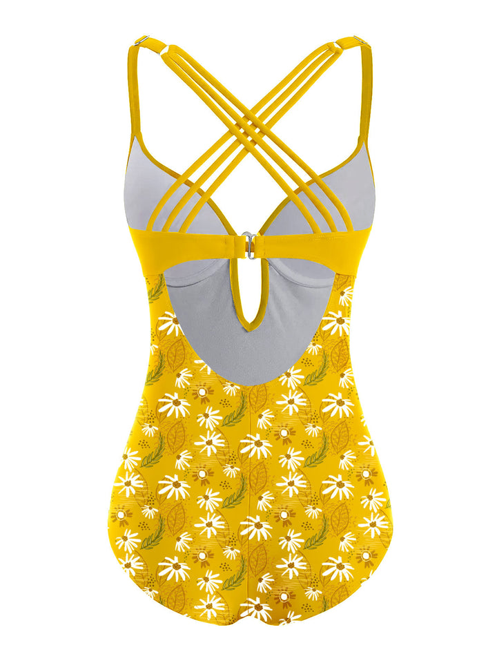 Yellow 1950s Daisy Patchwork Swimsuit — vintage elegance for the modern woman