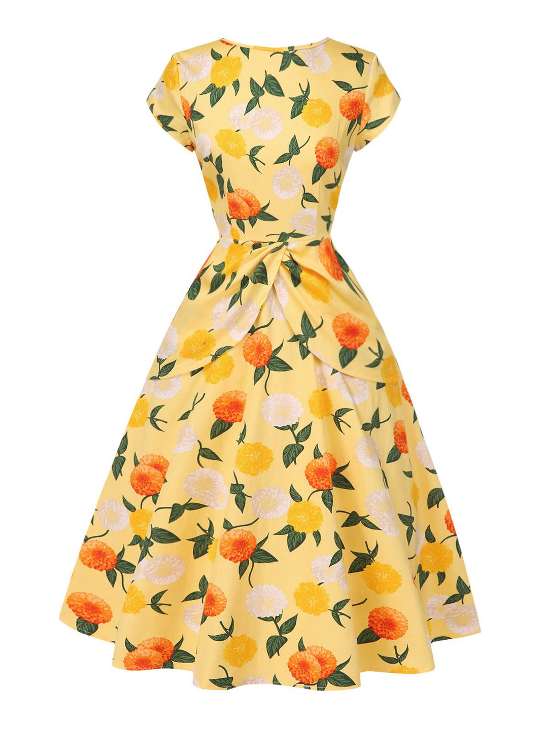 This Yellow 1950s Hydrangea Floral Ruched Dress wraps her in 1950s elegance, one twirl at a time