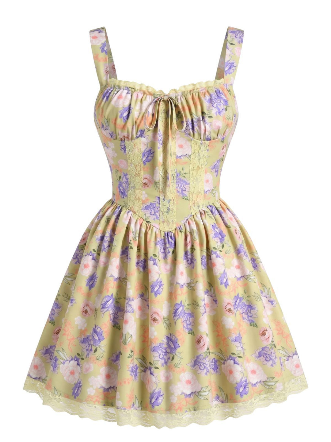 Yellow 1950s Lace Floral Patchwork Mini Dress, vintage dress, retro fashion, rockabilly, pin-up fashion - perfect for women who love vintage and retro fashion