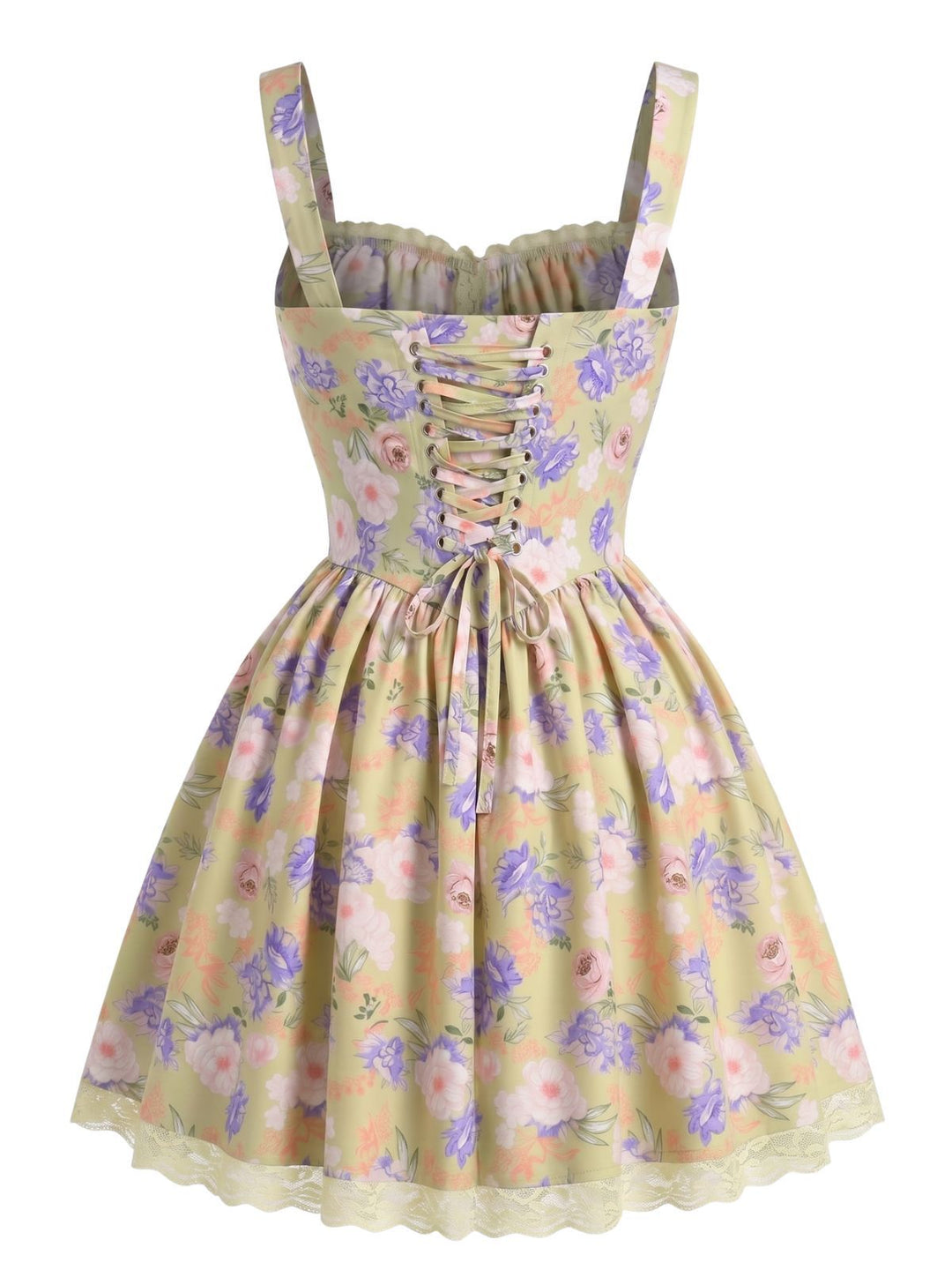 Yellow 1950s Lace Floral Patchwork Mini Dress, vintage dress, retro fashion, rockabilly, pin-up fashion - perfect for women who love vintage and retro fashion