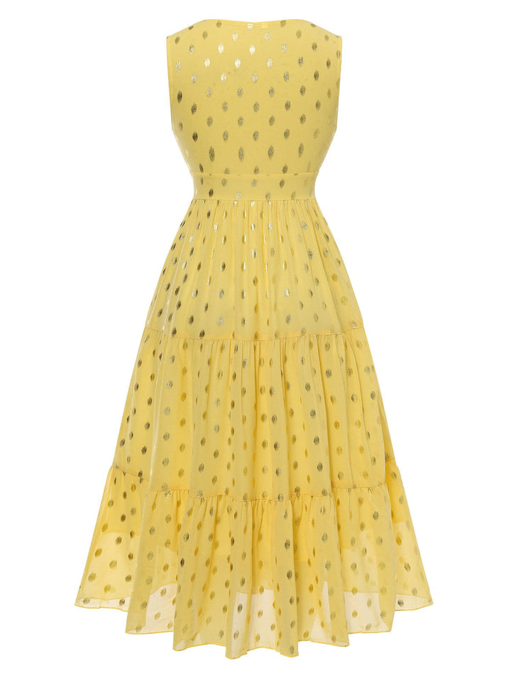 Yellow 1950s Lace Patchwork Polka Dots Dress, vintage dress, retro fashion, rockabilly, pin-up fashion - perfect for women who love vintage and retro fashion