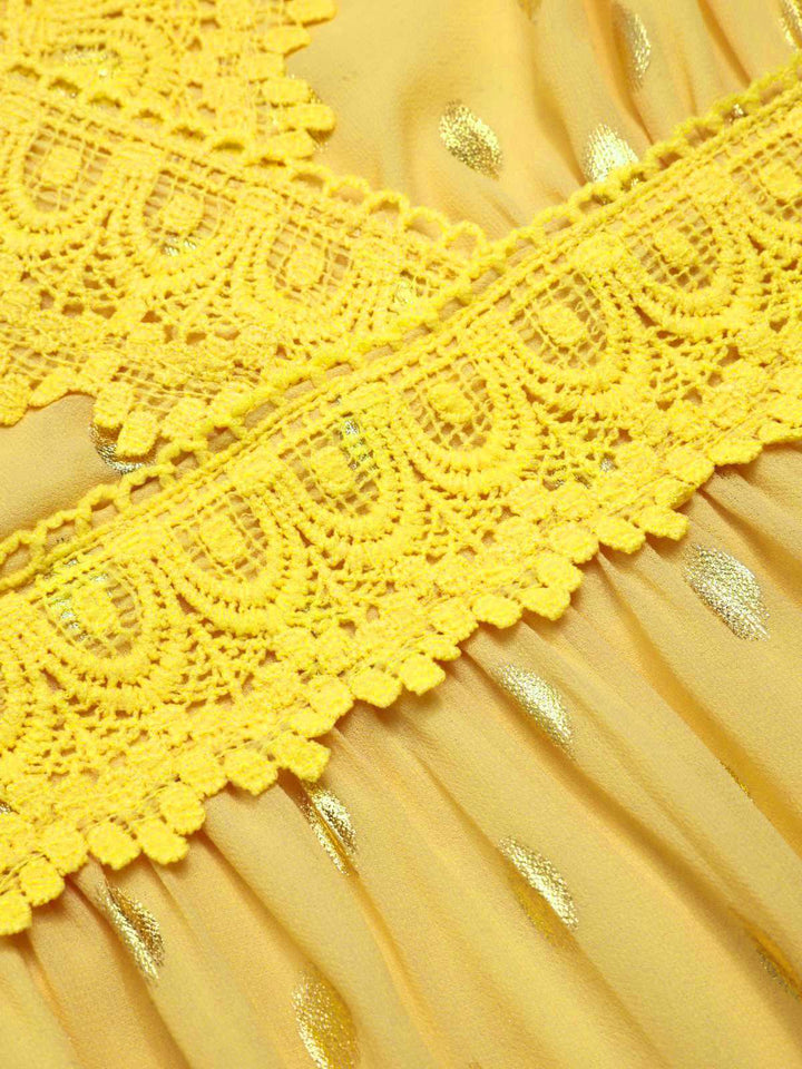 Yellow 1950s Lace Patchwork Polka Dots Dress — a 1950s silhouette that turns sidewalks into runways