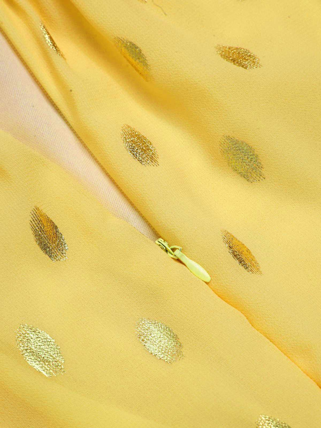 She slips into this Yellow 1950s Lace Patchwork Polka Dots Dress and suddenly it&
