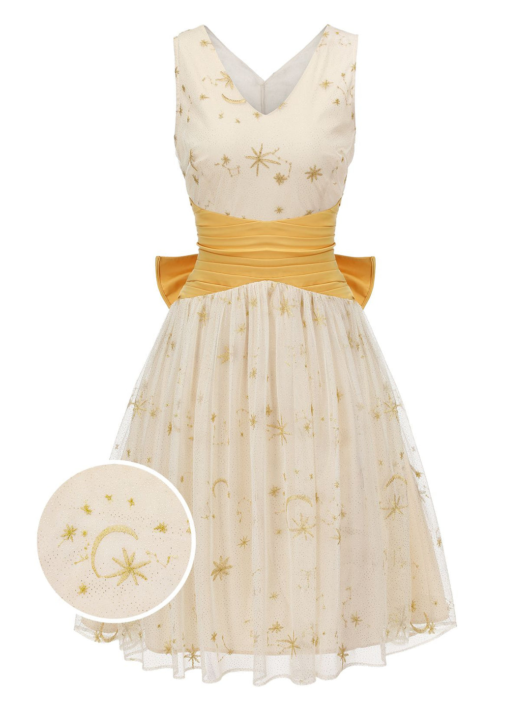 Yellow 1950s Mesh Patchwork Swing Dress, vintage dress, retro fashion, rockabilly, pin-up fashion - perfect for women who love vintage and retro fashion