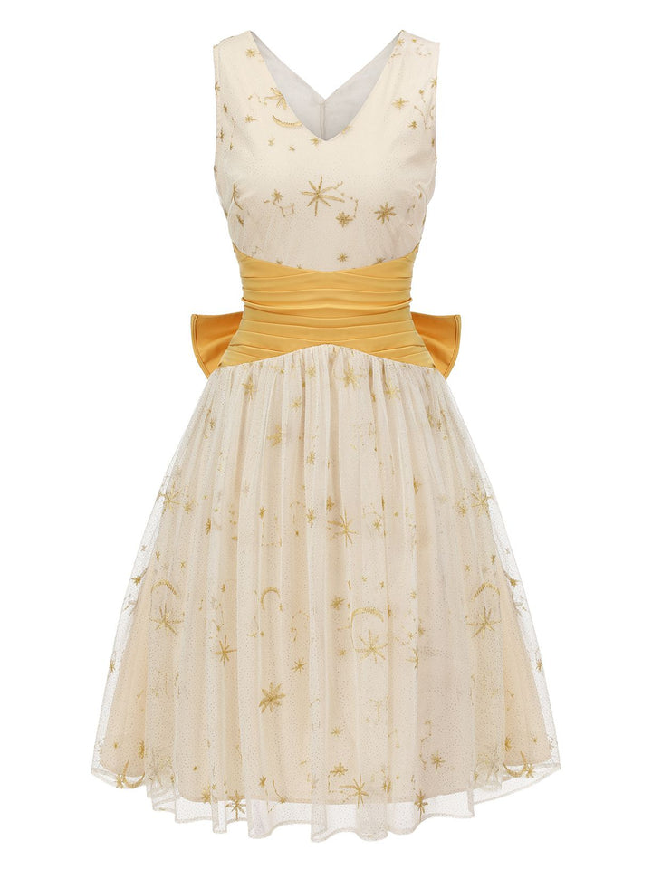Yellow 1950s Mesh Patchwork Swing Dress, vintage dress, retro fashion, rockabilly, pin-up fashion - perfect for women who love vintage and retro fashion