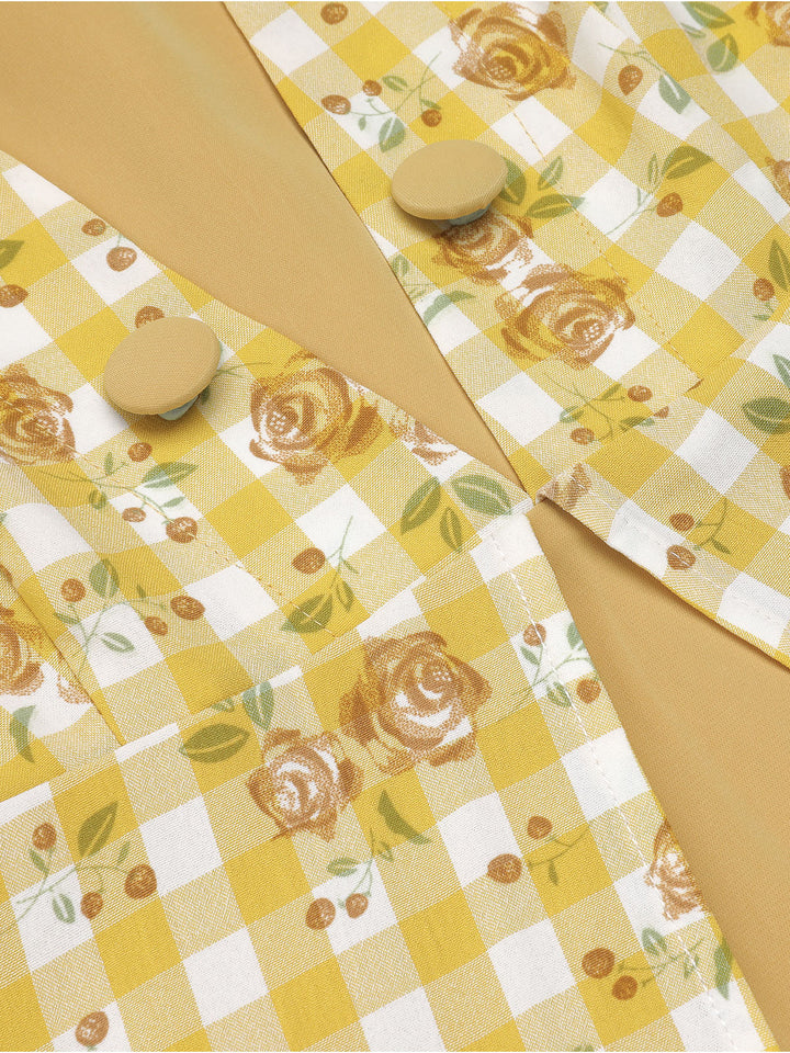 Yellow 1950s Plaid Rose Panel Raglan Dress, vintage dress, retro fashion, rockabilly, pin-up fashion - perfect for women who love vintage and retro fashion