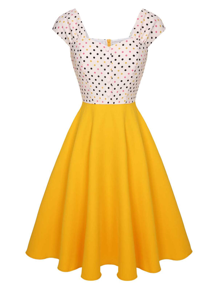 Yellow 1950s Polka Dots Button Dress, vintage dress, retro fashion, rockabilly, pin-up fashion - perfect for women who love vintage and retro fashion