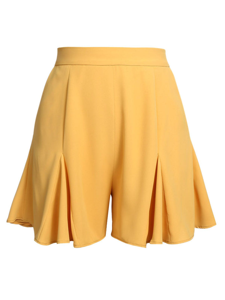 Yellow 1950s Ruffled Pockets Shorts: timeless style reimagined