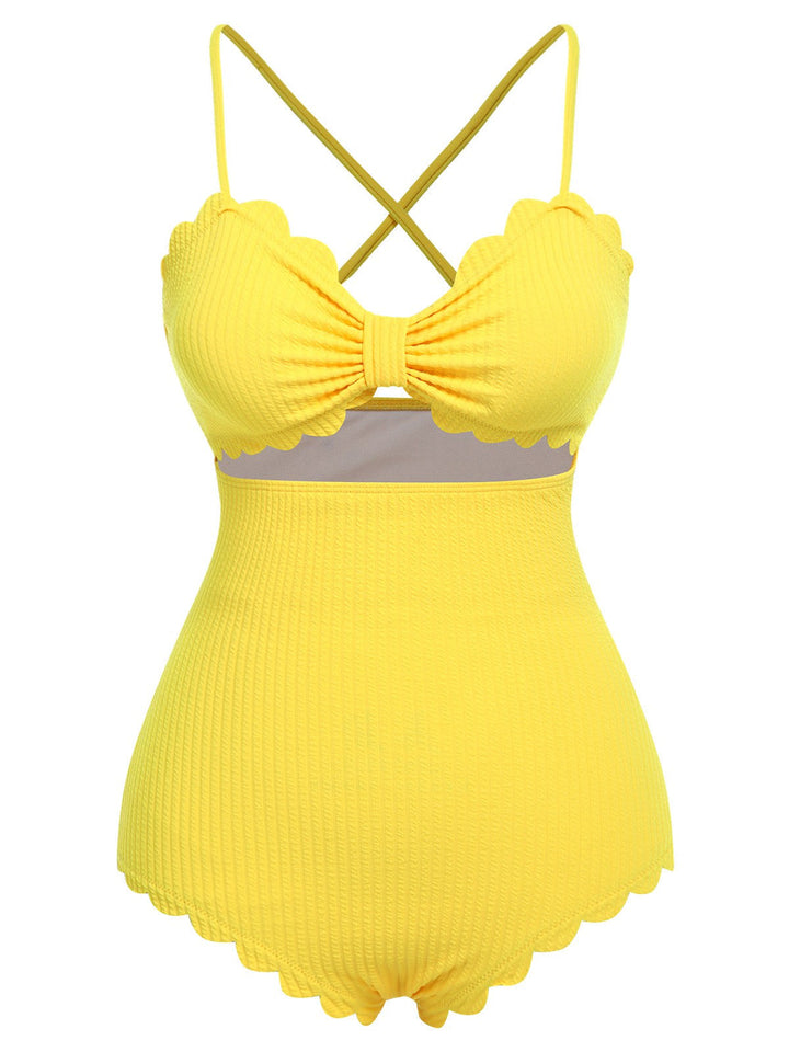 Yellow 1950s Spaghetti Strap One-Piece Swimsuit, vintage swimsuit, pin-up swimwear - perfect for women who love vintage and retro fashion