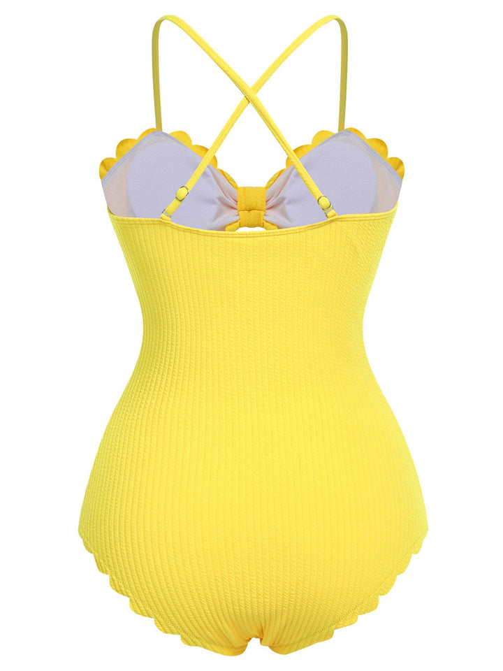 Yellow 1950s Spaghetti Strap One-Piece Swimsuit, vintage swimsuit, pin-up swimwear - perfect for women who love vintage and retro fashion