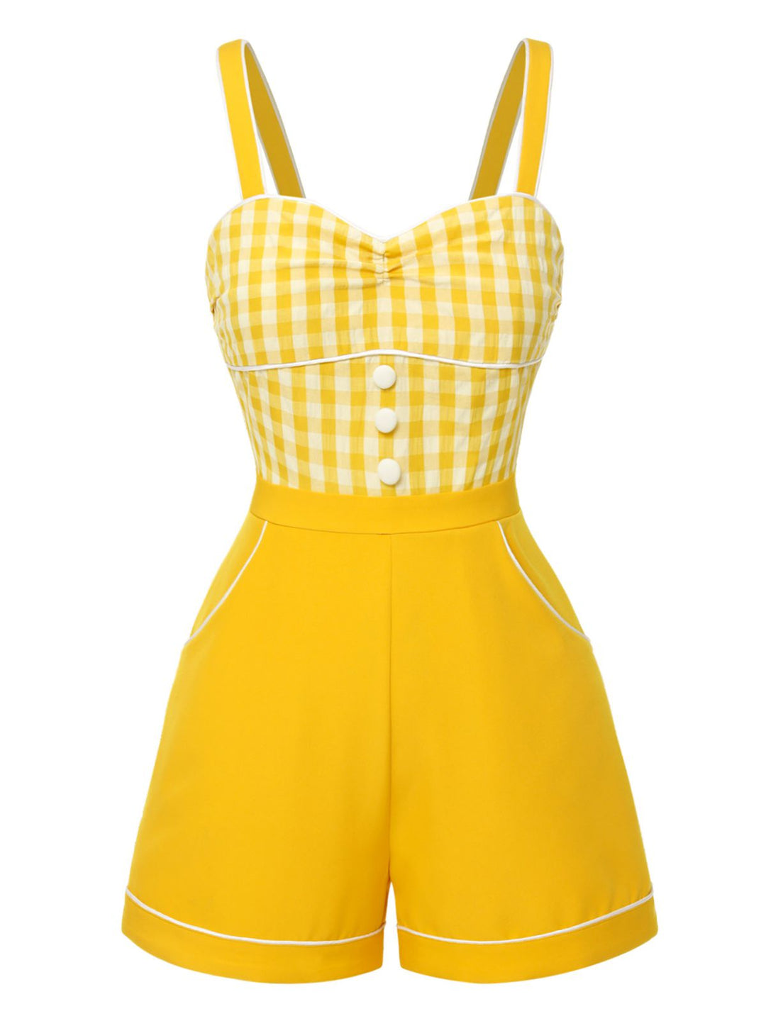 Yellow 1950s Spaghetti Strap Plaids Romper: timeless 1950s elegance she makes her own