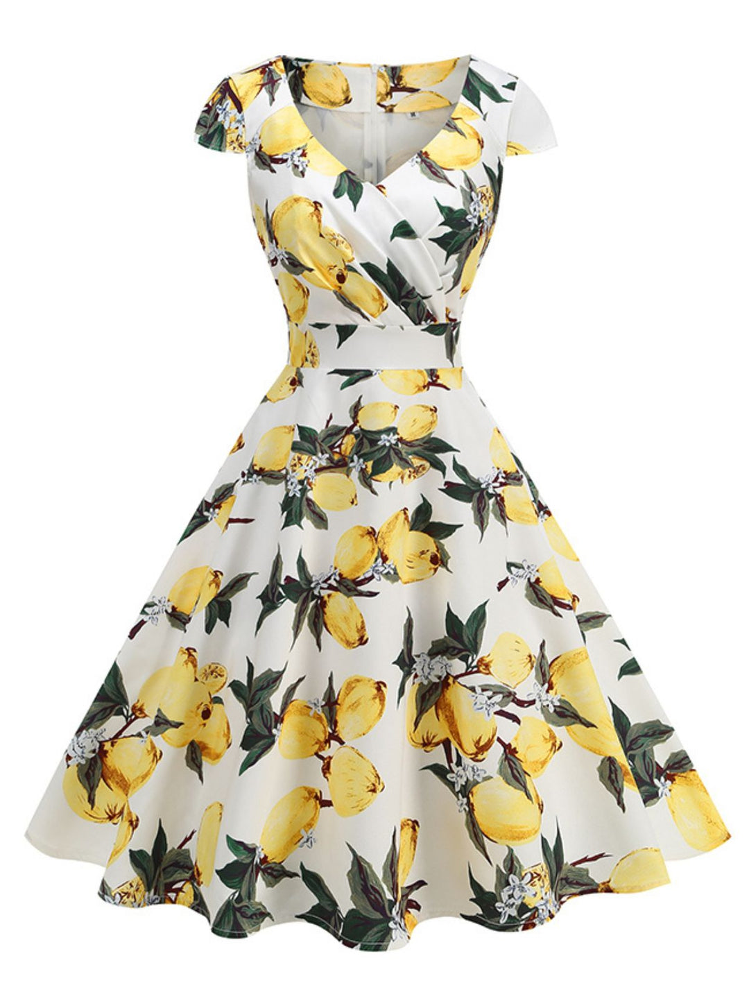 She slips into this Yellow 1950s Surplice V-Neck Lemon Dress and suddenly it&
