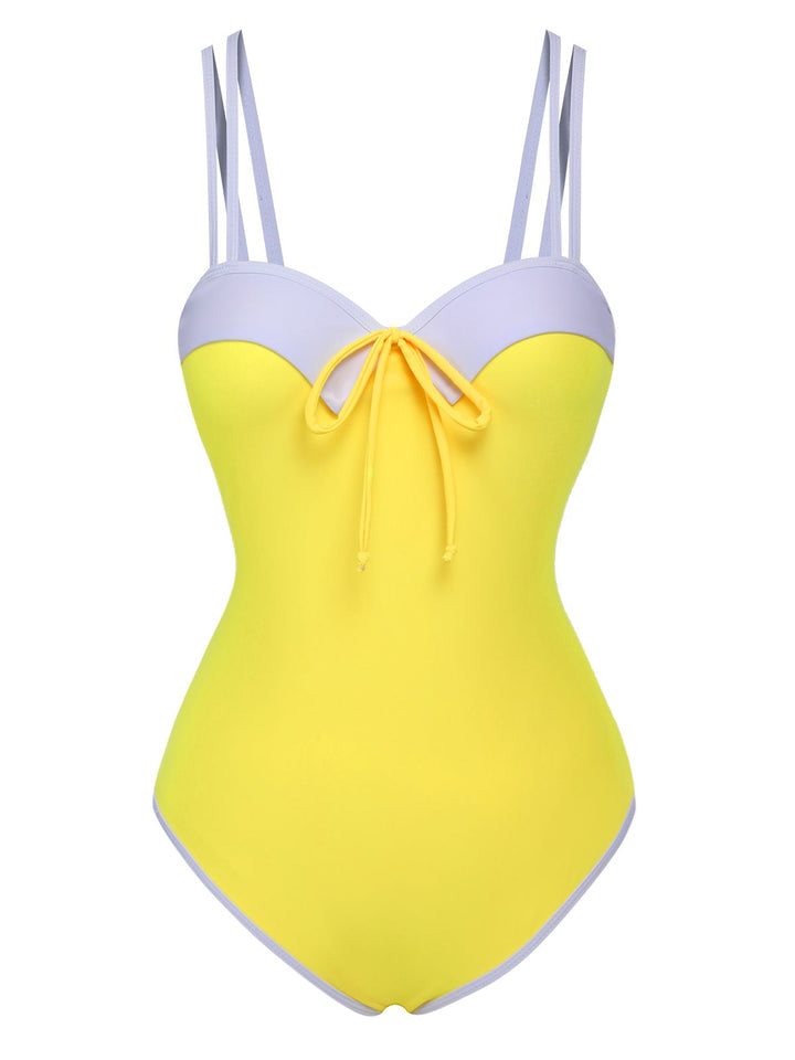 Yellow 1950s Suspender Swimsuit &amp; Daisy Cover-Up, vintage swimsuit, pin-up swimwear - perfect for women who love vintage and retro fashion