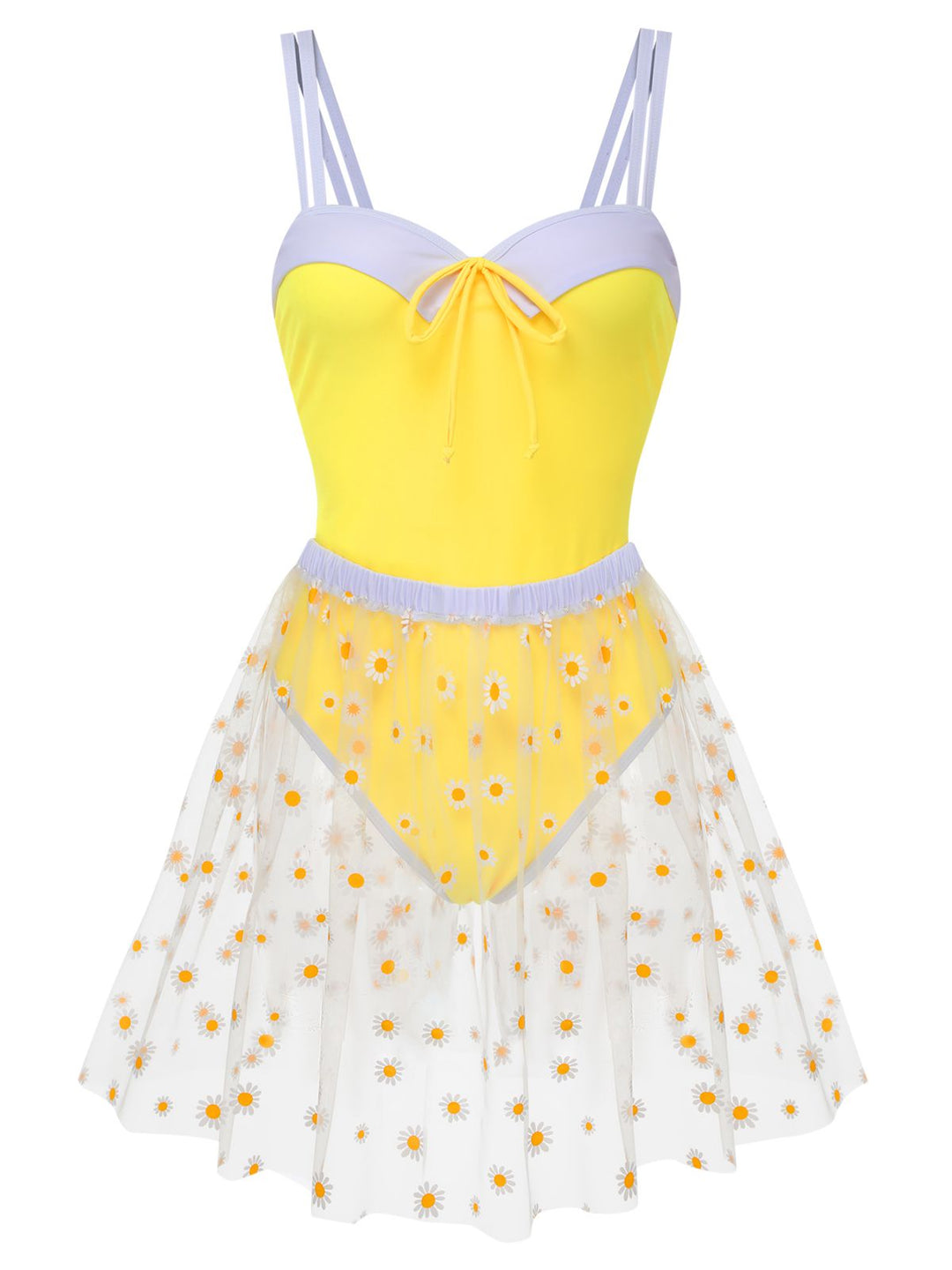 Yellow 1950s Suspender Swimsuit &amp; Daisy Cover-Up, vintage swimsuit, pin-up swimwear - perfect for women who love vintage and retro fashion