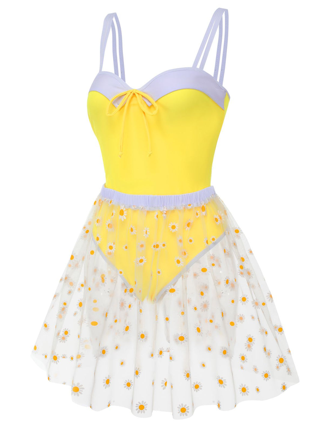 Yellow 1950s Suspender Swimsuit &amp; Daisy Cover-Up, vintage swimsuit, pin-up swimwear - perfect for women who love vintage and retro fashion