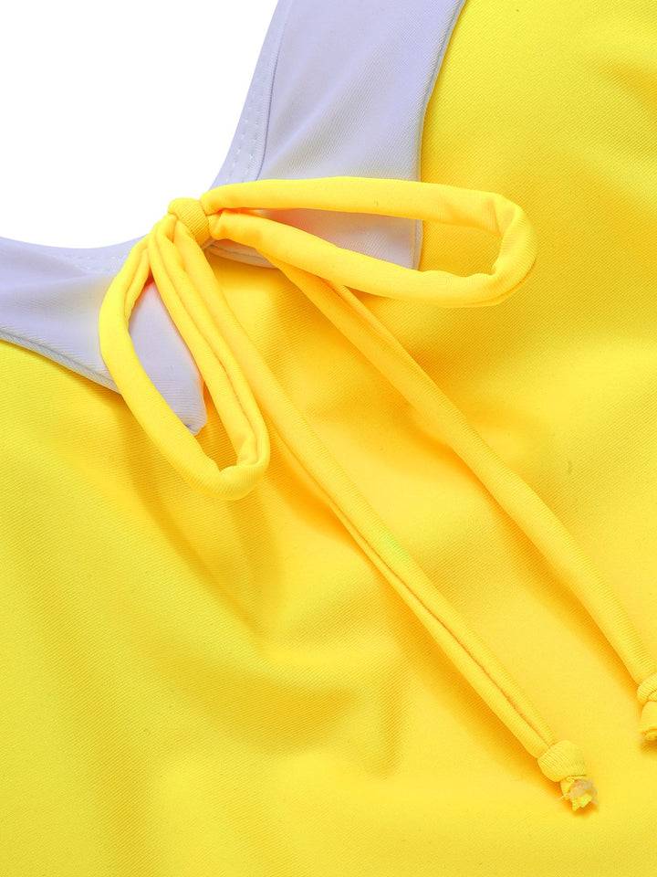 Yellow 1950s Suspender Swimsuit &amp; Daisy Cover-Up, vintage swimsuit, pin-up swimwear - perfect for women who love vintage and retro fashion