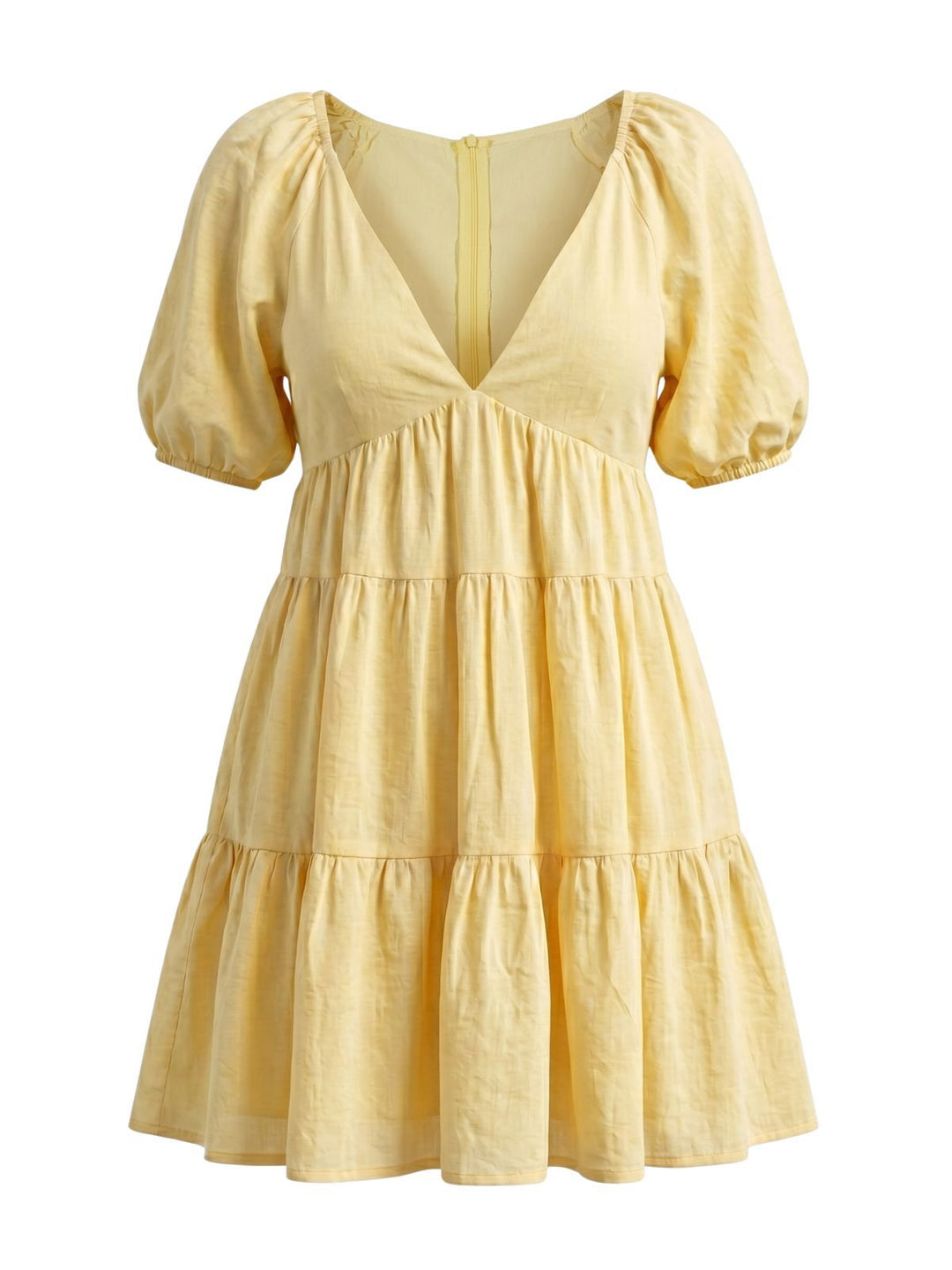 Yellow V-Neck Puff Sleeves Babydoll Dress, vintage dress, retro fashion, rockabilly, pin-up fashion - perfect for women who love vintage and retro fashion