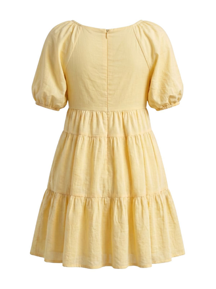 Yellow V-Neck Puff Sleeves Babydoll Dress, vintage dress, retro fashion, rockabilly, pin-up fashion - perfect for women who love vintage and retro fashion