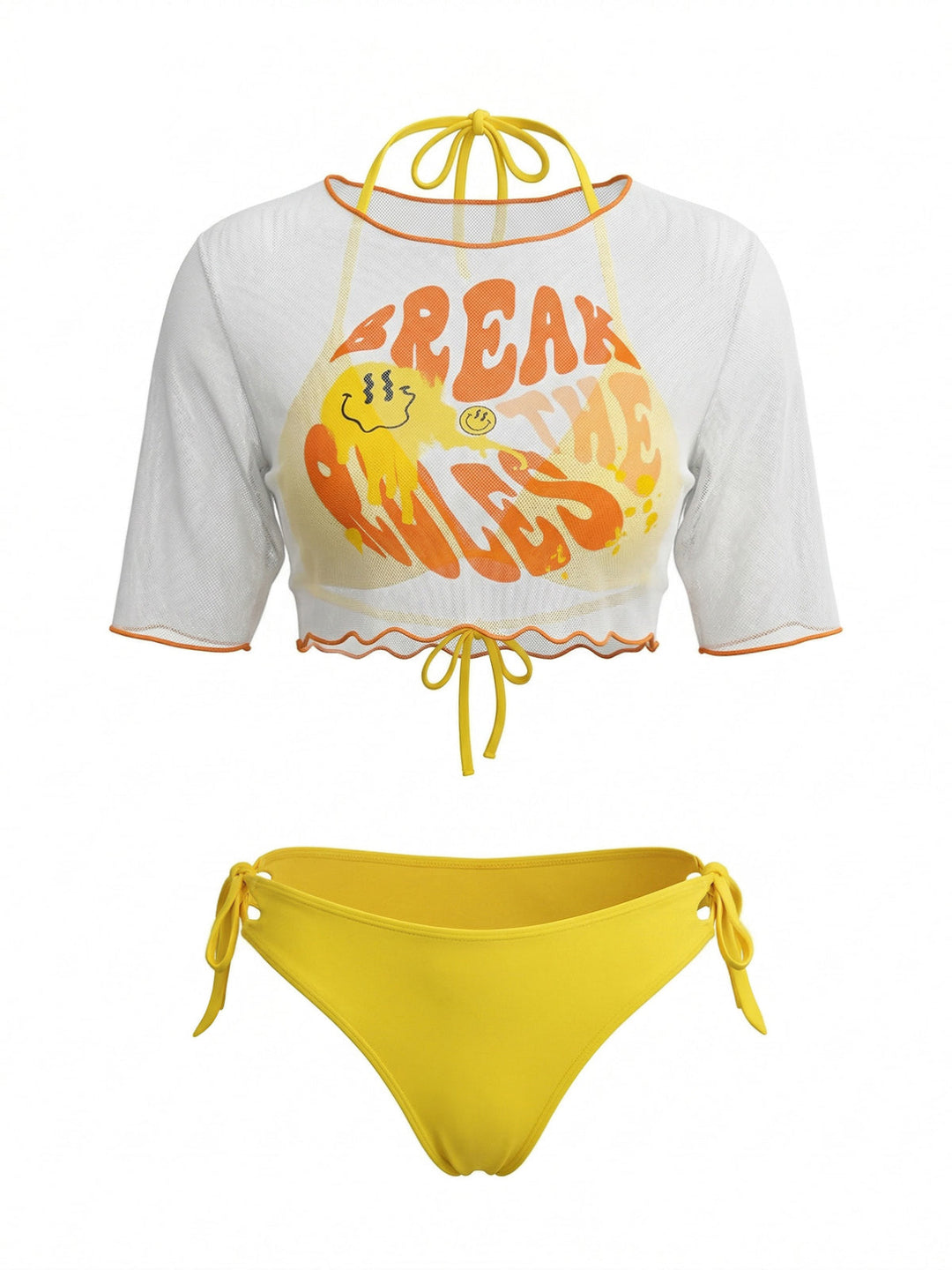 Yellow--Halter-Triangle-Bikini-Set-Sheer-Cover-Up, vintage, retro, swimwear