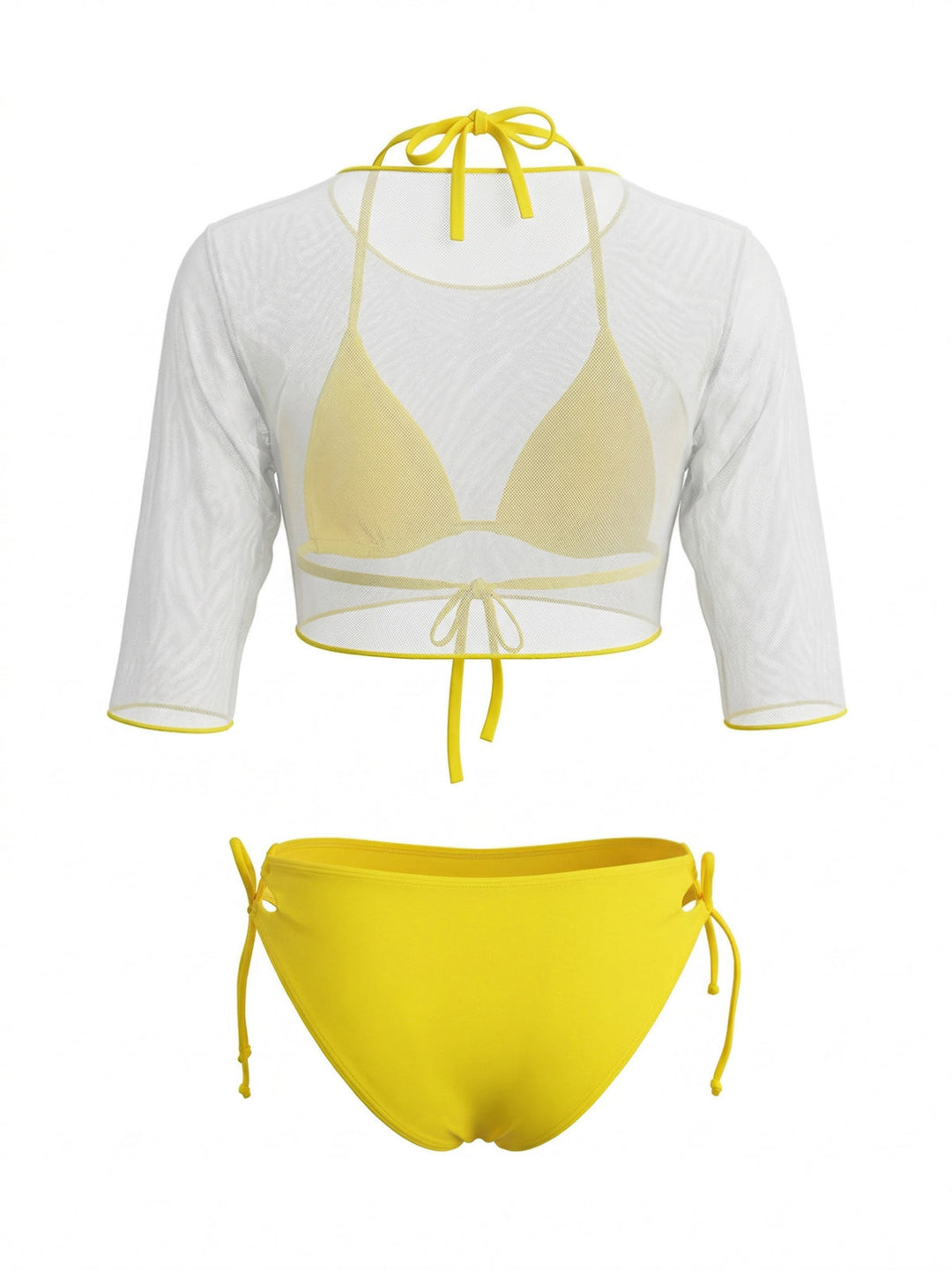 Yellow--Halter-Triangle-Bikini-Set-Sheer-Cover-Up, vintage, retro, swimwear