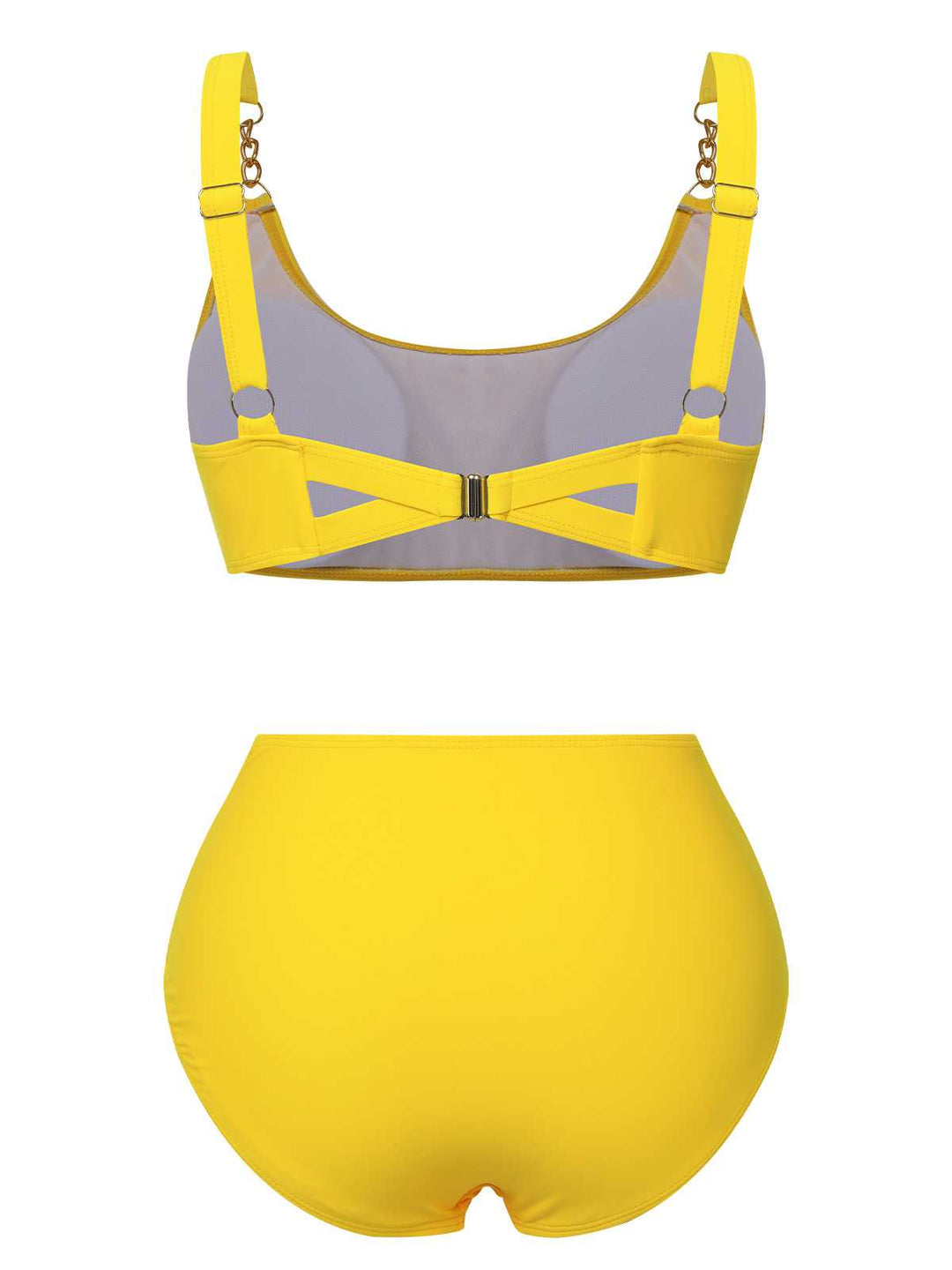 This Yellow 1960s Spaghetti Strap Backless Solid Swimsuit carries 1960s vacation dreams in every stitch