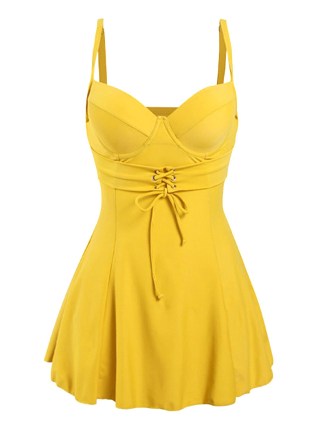 Yellow Spaghetti Strap Skirted Swimsuit: timeless style reimagined