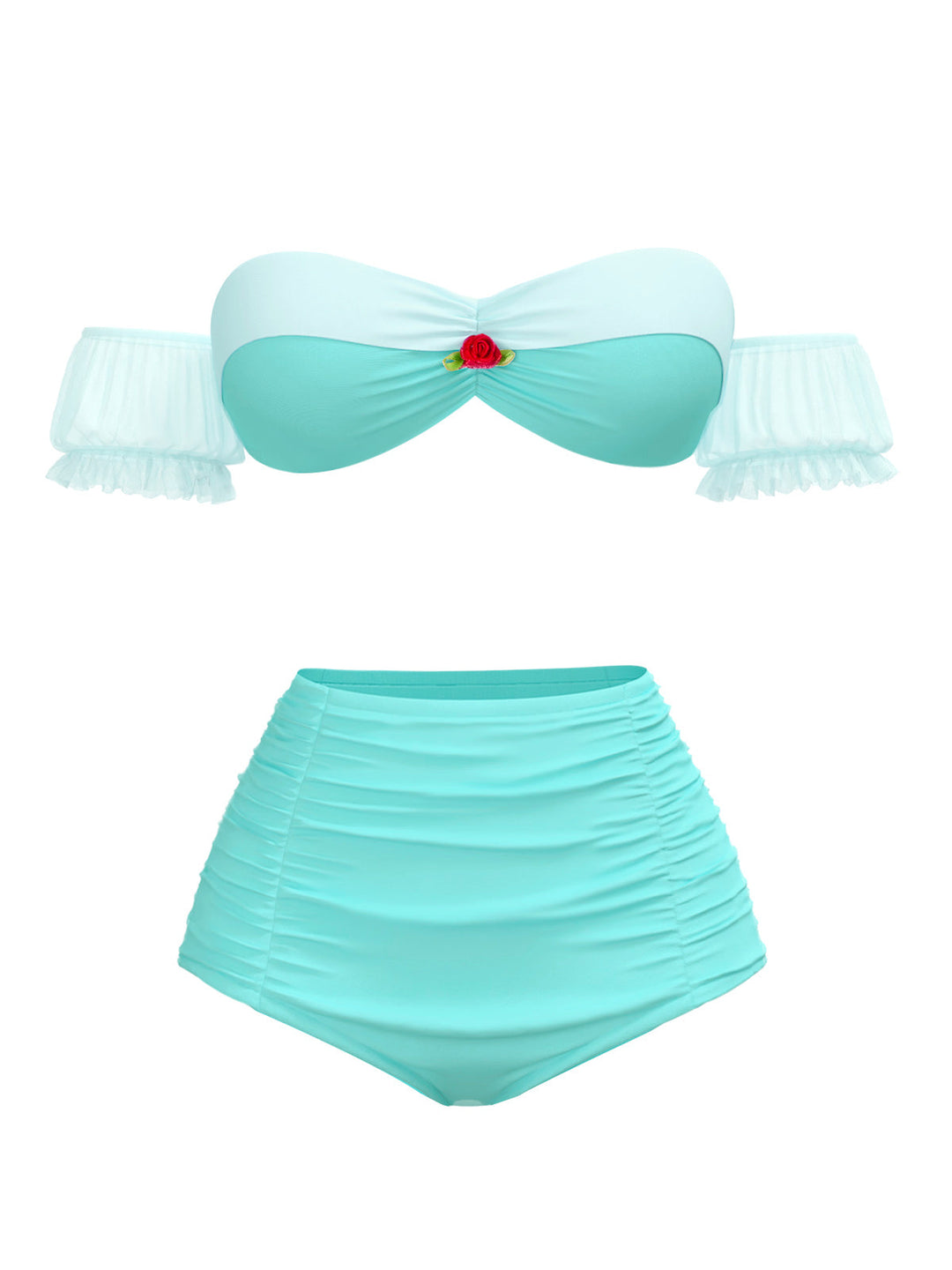 Yellow 1970s Belle Princess Style Rose Puff Bikini Set - vintage fashion, retro style
