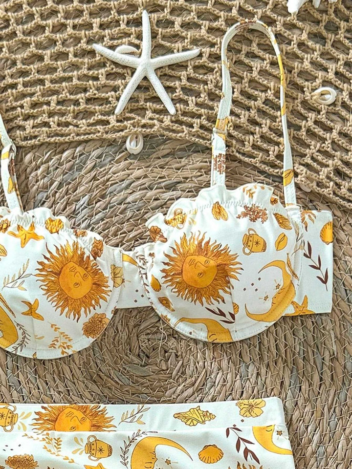 Yellow Bikini Set Cover Up 3PCS, vintage swimsuit, swimwear - perfect for women who love vintage and retro fashion