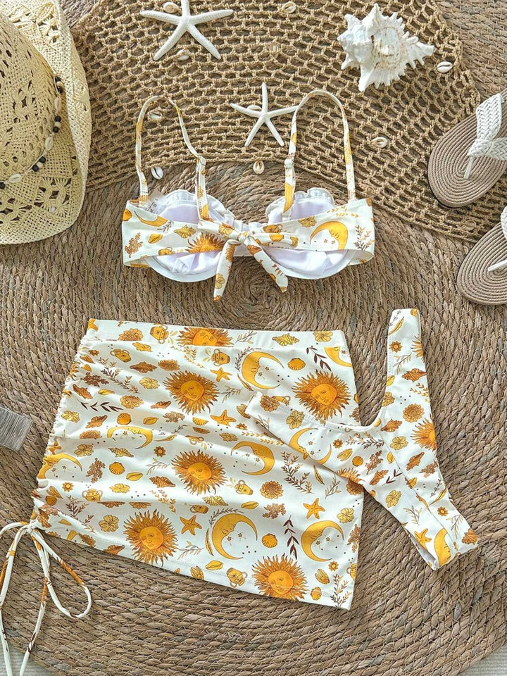 Yellow Bikini Set Cover Up 3PCS, vintage swimsuit, swimwear - perfect for women who love vintage and retro fashion