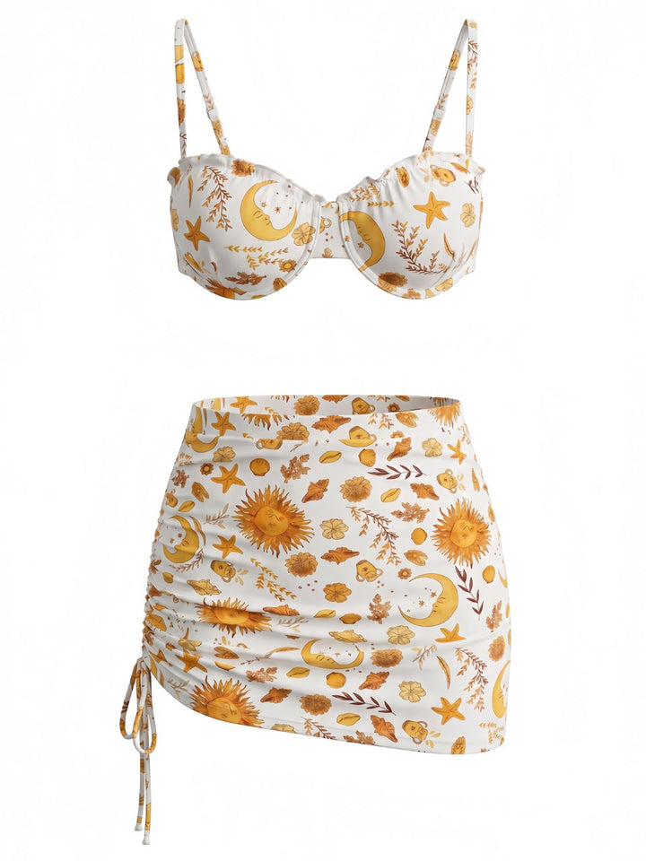 Yellow Bikini Set Cover Up 3PCS, vintage swimsuit, swimwear - perfect for women who love vintage and retro fashion