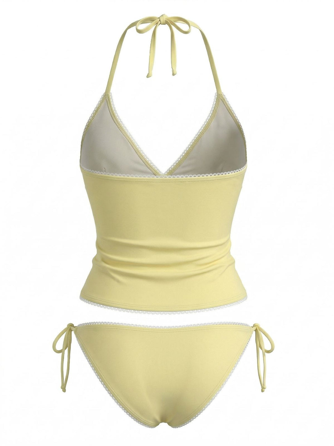 Yellow Floral Halter Lace-Up Swimsuit - vintage swimsuit, swimwear for vintage lovers