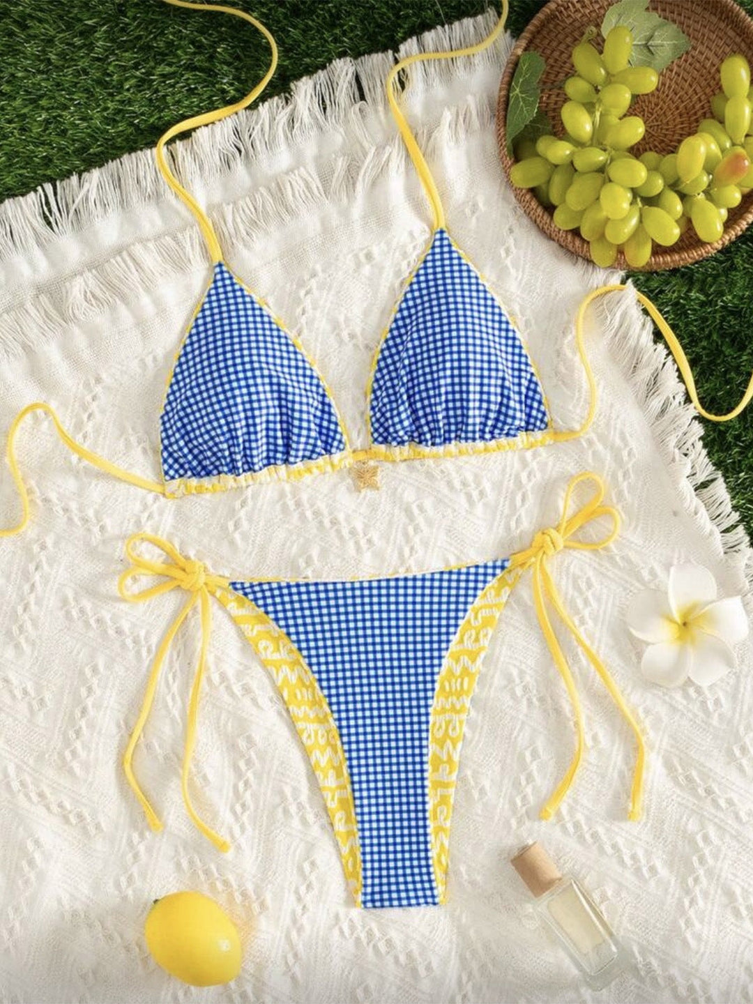 Yellow Colorblock Suspender Vintage Bikini, vintage swimsuit, swimwear - perfect for women who love vintage and retro fashion