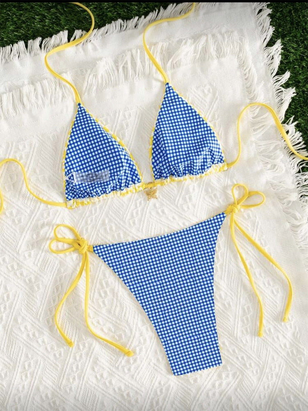 Yellow Colorblock Suspender Vintage Bikini, vintage swimsuit, swimwear - perfect for women who love vintage and retro fashion