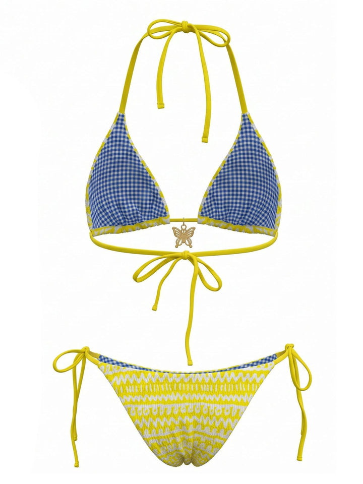 Yellow Colorblock Suspender Vintage Bikini, vintage swimsuit, swimwear - perfect for women who love vintage and retro fashion
