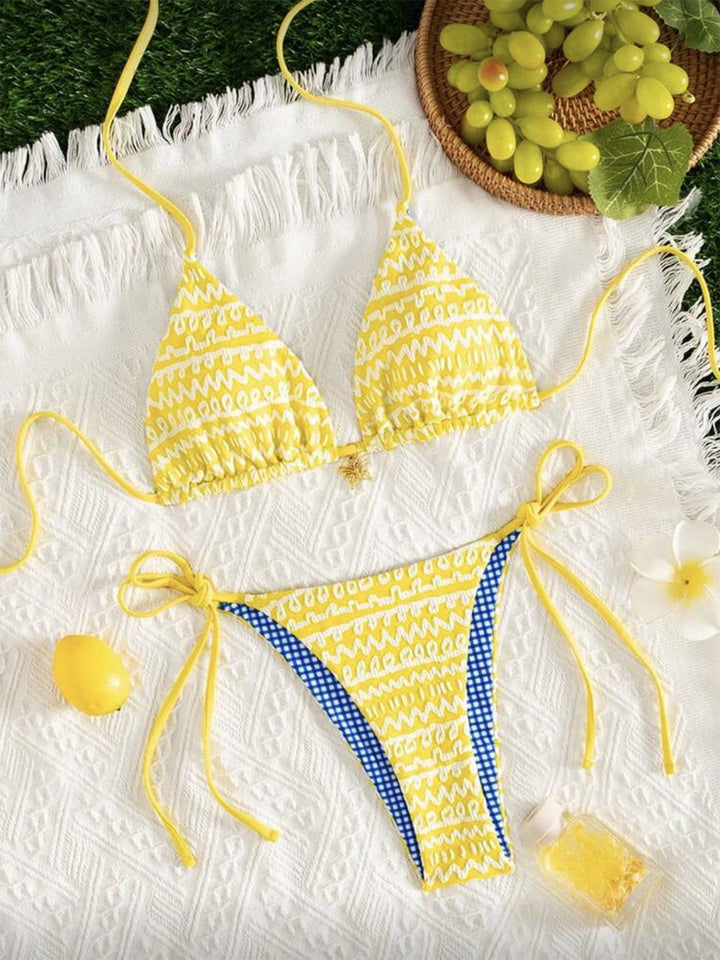Yellow Colorblock Suspender Vintage Bikini, vintage swimsuit, swimwear - perfect for women who love vintage and retro fashion