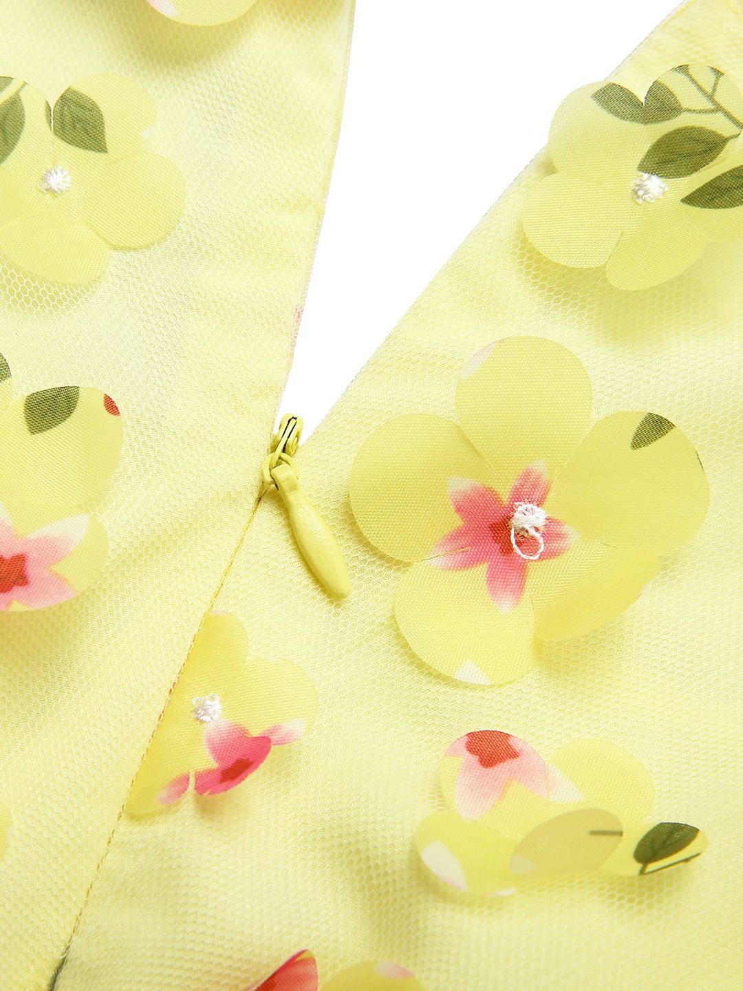 Yellow 3D Floral Puff Sleeves Swing Dress, vintage dress, retro fashion, rockabilly, pin-up fashion - perfect for women who love vintage and retro fashion