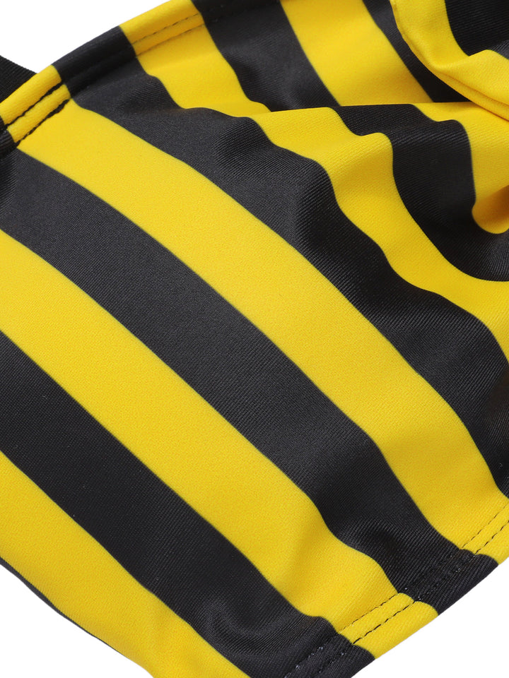 Yellow &amp; Black 1970s Striped Bow Halter Swimsuit, vintage swimsuit, pin-up swimwear - perfect for women who love vintage and retro fashion