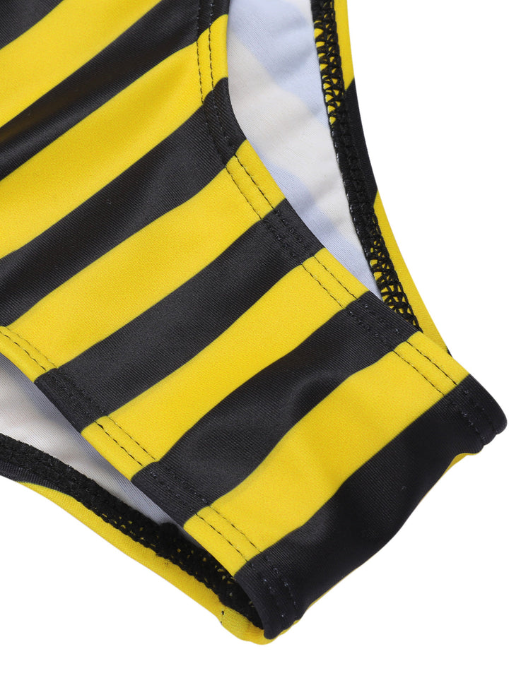 Yellow &amp; Black 1970s Striped Bow Halter Swimsuit, vintage swimsuit, pin-up swimwear - perfect for women who love vintage and retro fashion