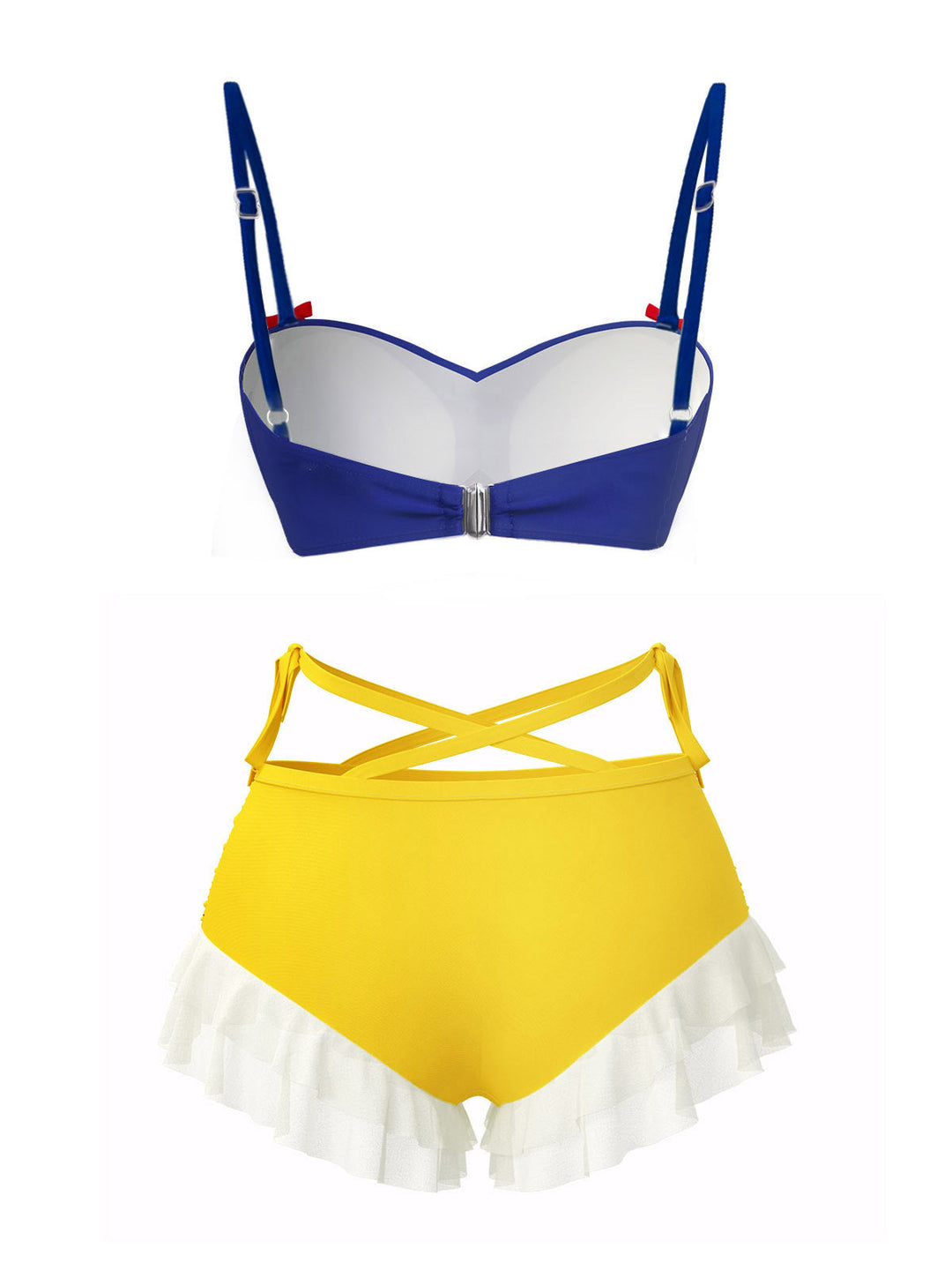 Yellow &amp; Blue 1950s Snow White Style Ruffled Swimsuit — because 1950s glamour never goes out of style