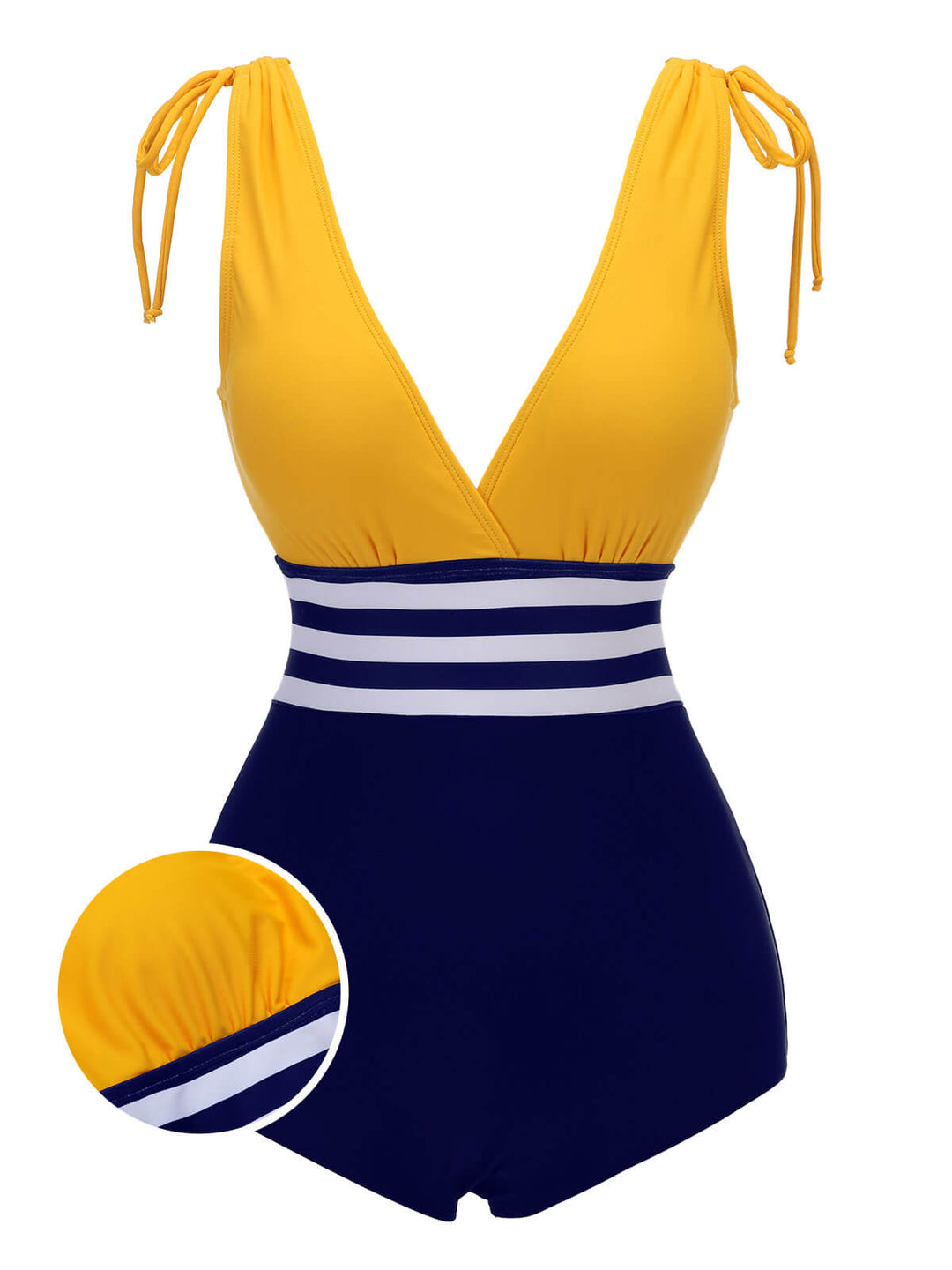 Yellow &amp; Blue 1950s Striped Lace-Up Swimsuit, vintage swimsuit, pin-up swimwear - perfect for women who love vintage and retro fashion