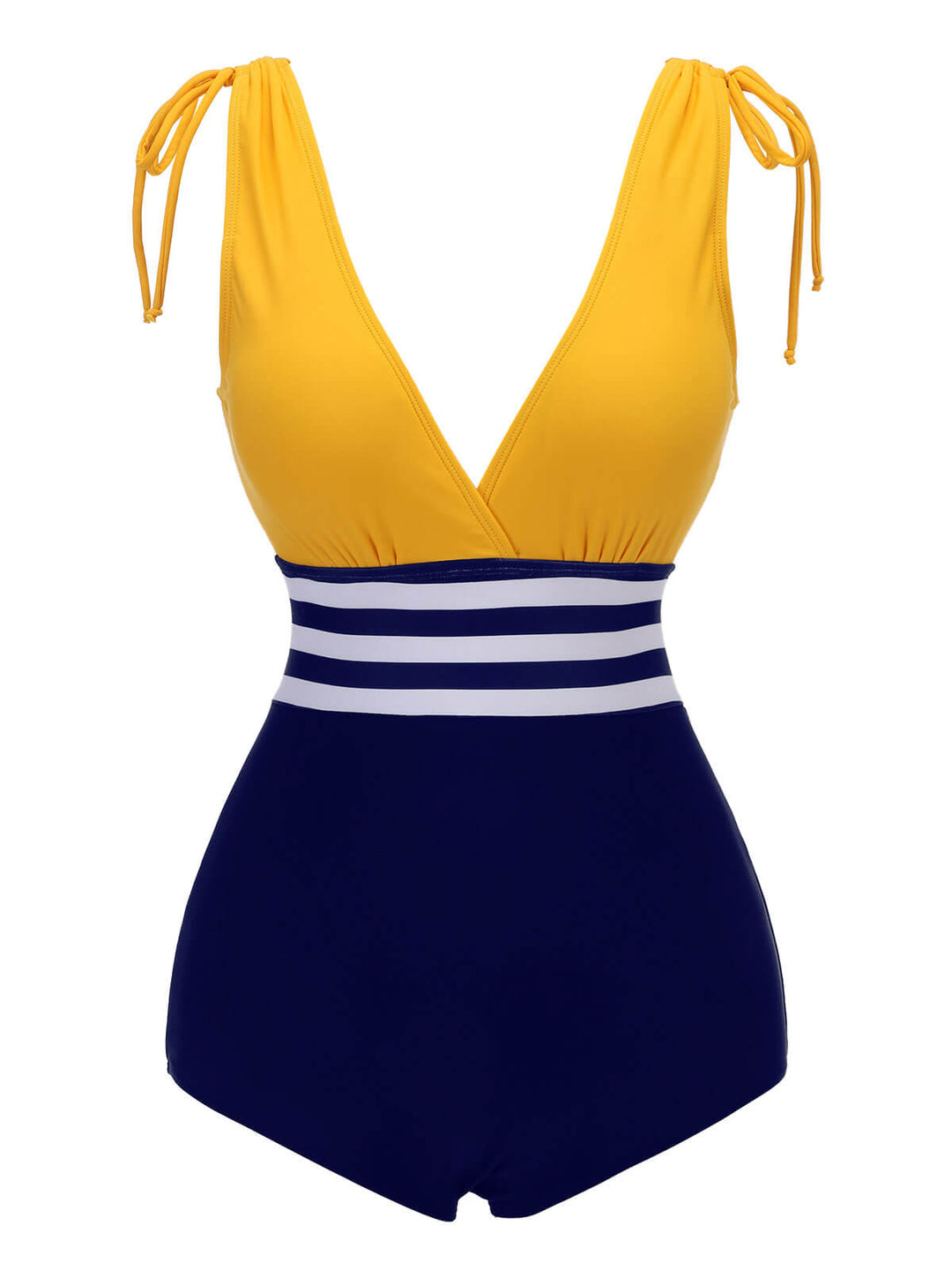 Yellow &amp; Blue 1950s Striped Lace-Up Swimsuit, vintage swimsuit, pin-up swimwear - perfect for women who love vintage and retro fashion