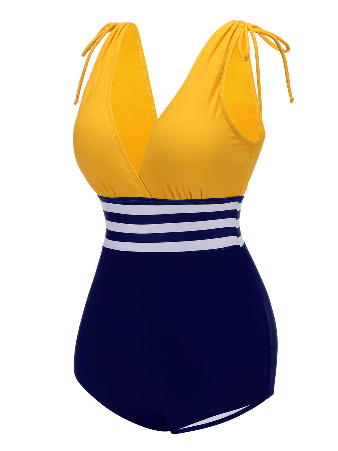 Yellow &amp; Blue 1950s Striped Lace-Up Swimsuit, vintage swimsuit, pin-up swimwear - perfect for women who love vintage and retro fashion