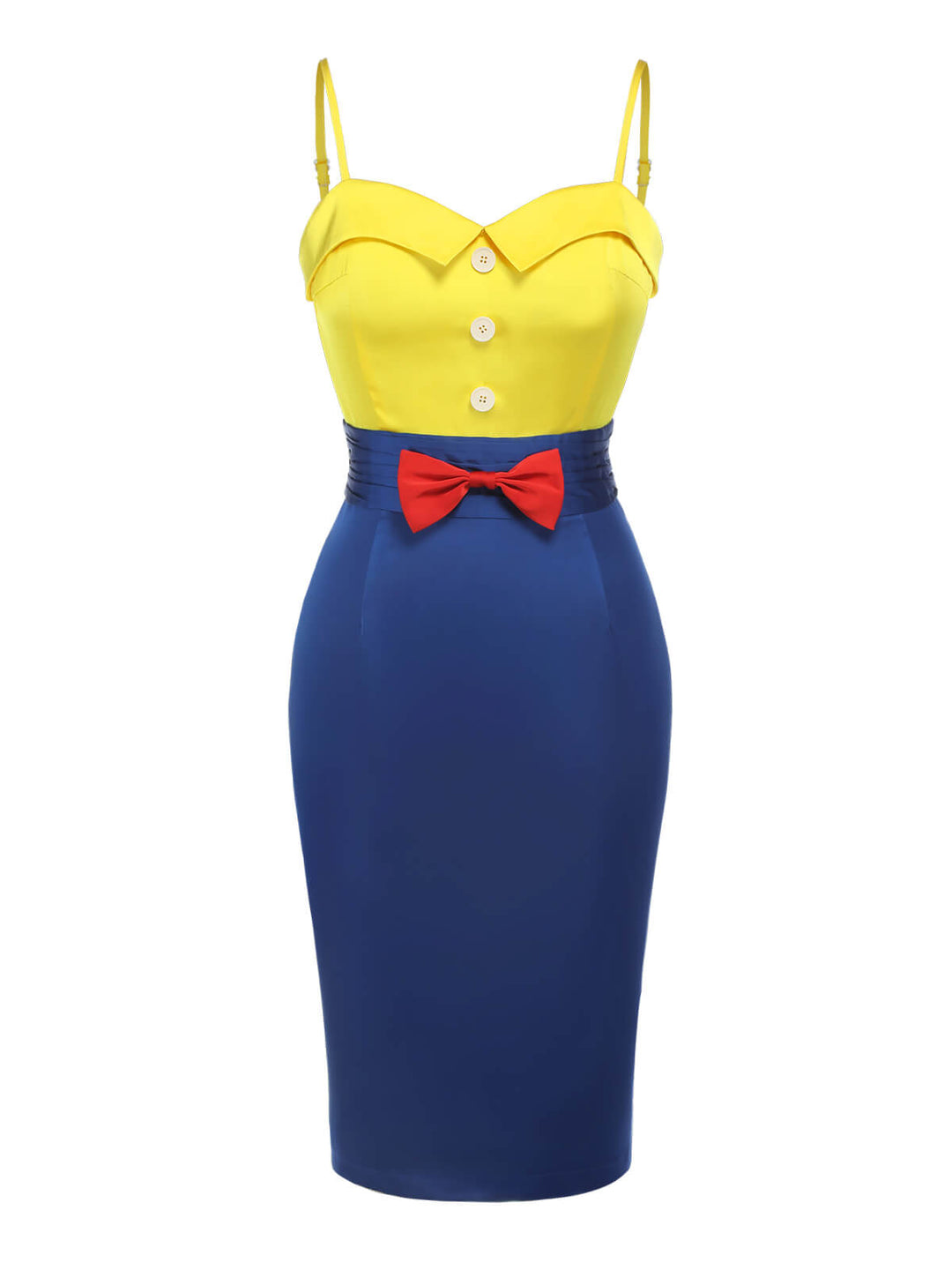 Yellow &amp; Blue 1960s Bow Strap Pencil Dress, vintage dress, retro fashion - perfect for women who love vintage and retro fashion
